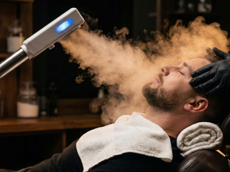 Massagem facial relaxante com vapor